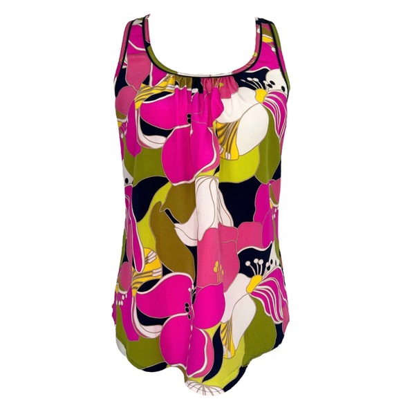 Trina Turk Kokua Tank 100% Silk Racerback Floral Top Resortwear Size Small - Picture 1 of 8